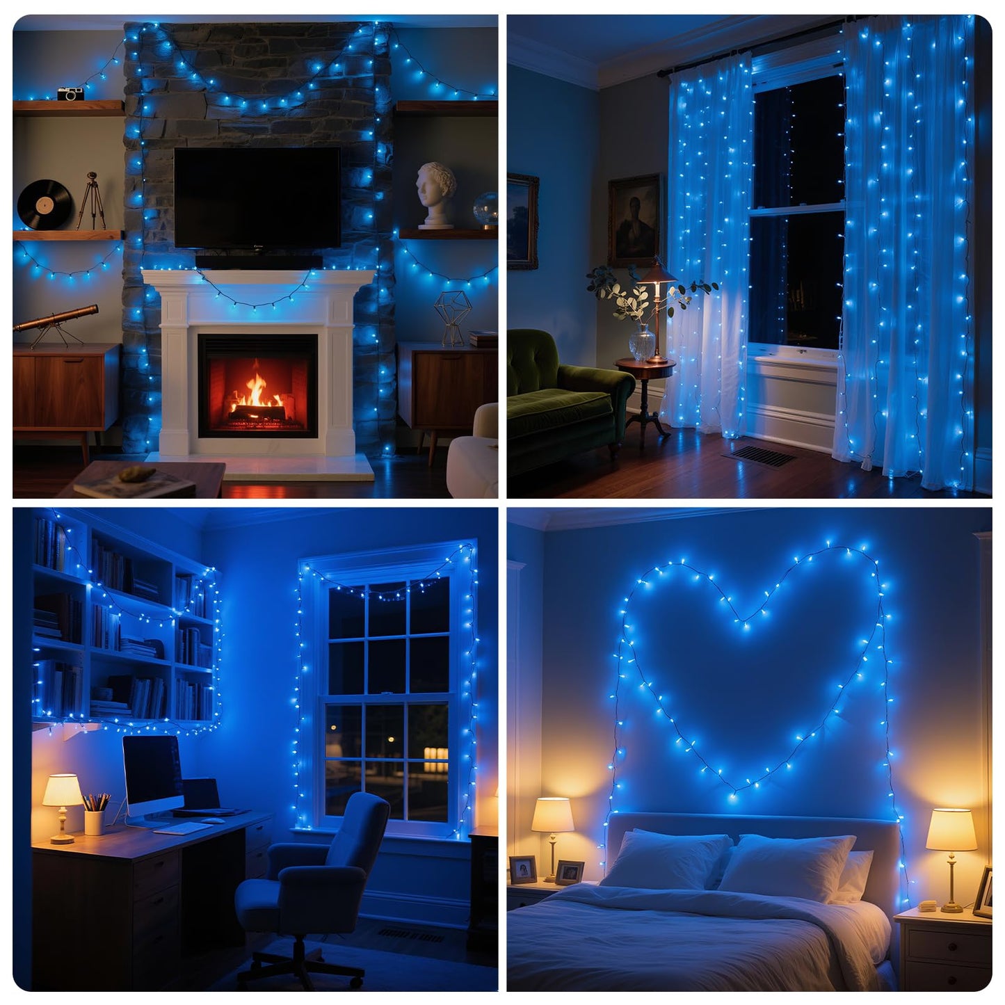 VTECHOLOGY 33Ft 100LED Blue Battery Operated String Lights, 8 Modes, Indoor/Outdoor, Model QL300IE