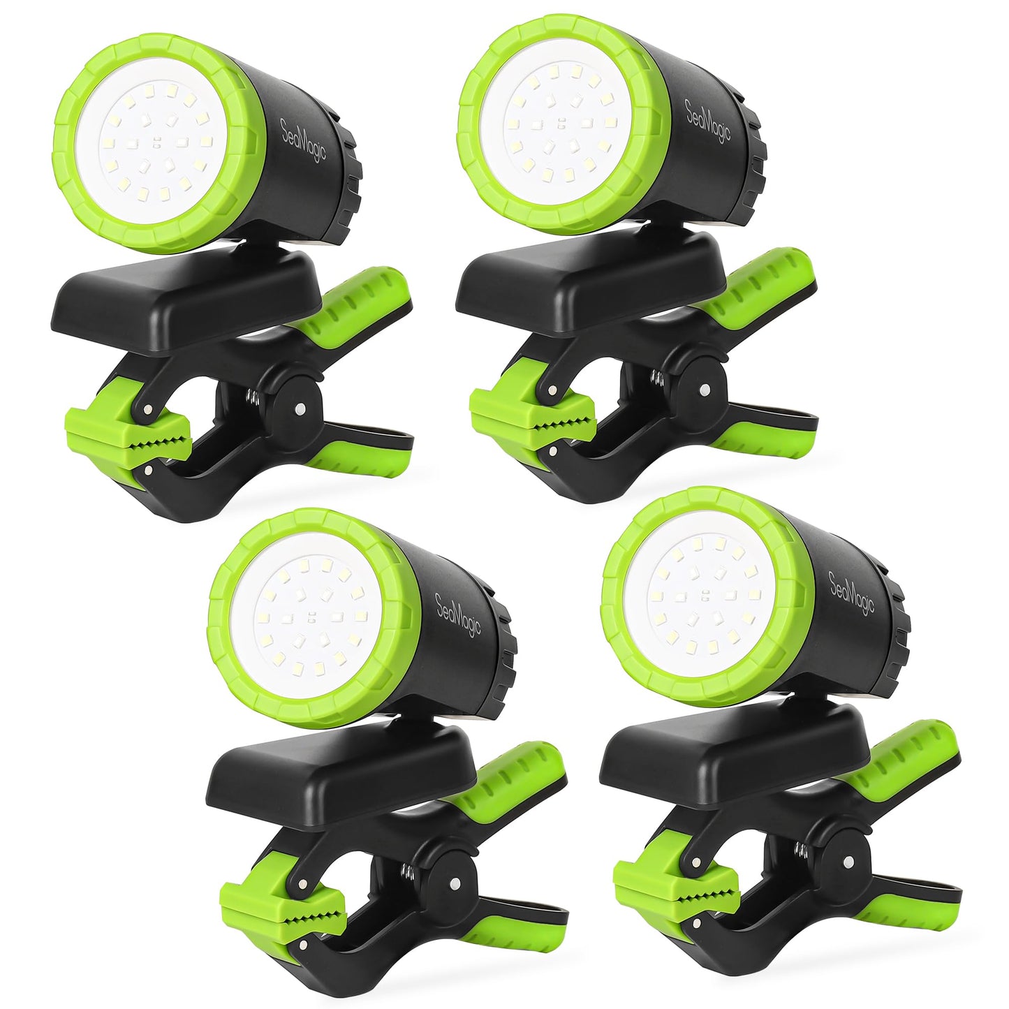SEAMAGIC 4-Pack Rechargeable LED Work Lights, 360-Degree Adjustable Spotlights with Magnetic Base, Clamp Lights for Barbecue, Workshop, Construction Site, Car Repairing and Home Using