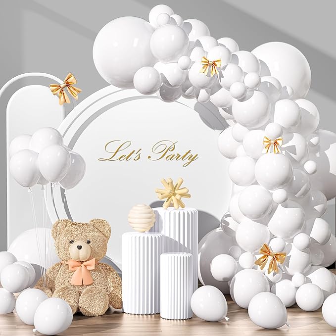 135pcs White Balloons Different Sizes 18" 12" 10" 5" White Latex Balloon Garland Arch Kit for Boys Girls Birthday Baby Sho...