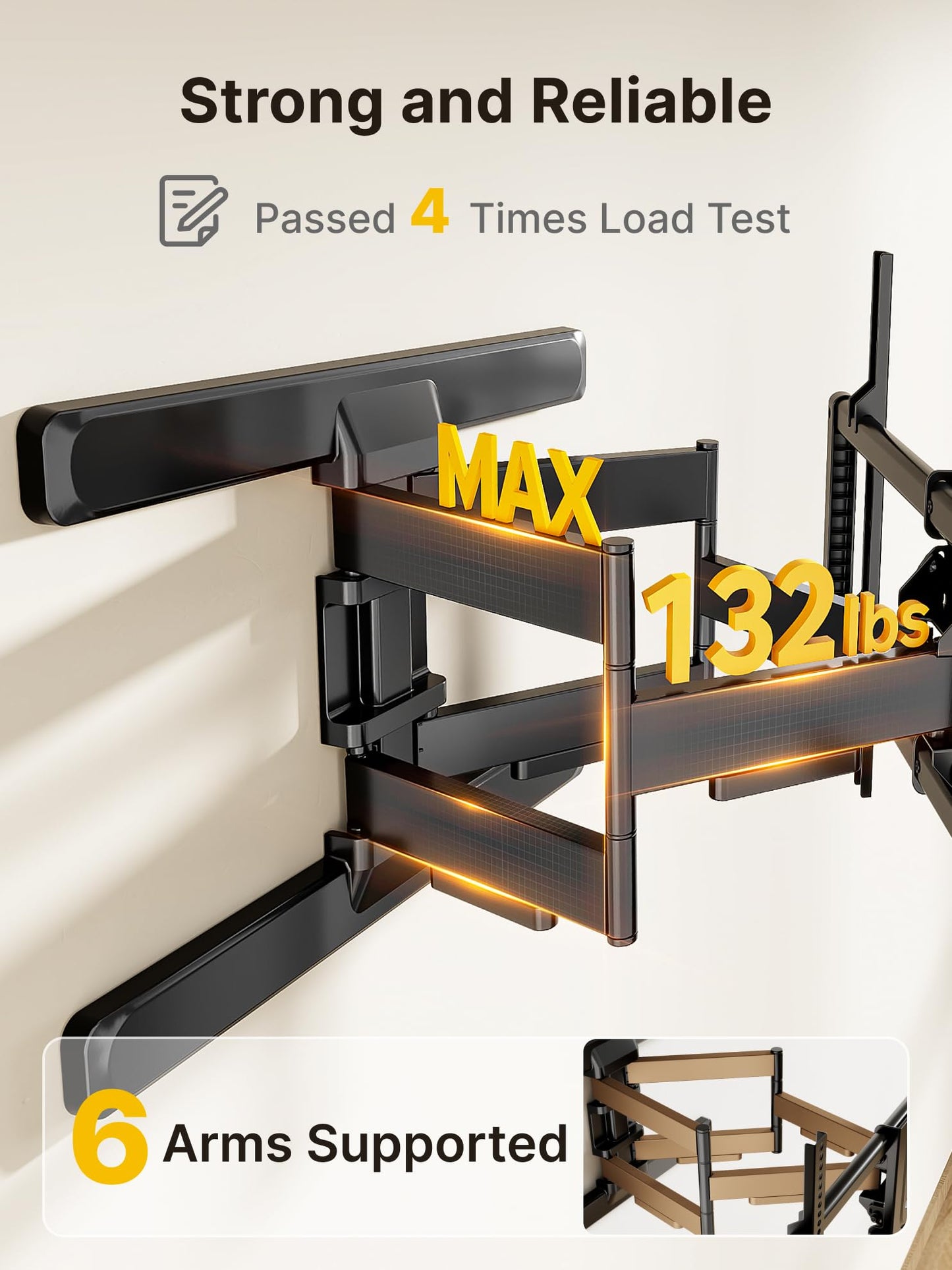 monTEK Full Motion TV Wall Mount for 43–95 Inch TVs, Pre-Assembled TV Mount with Tool-Free Tilt, Swivel, Extension, Max VESA 800 x 400mm and 132 lbs, 16″/18″ Wood Studs