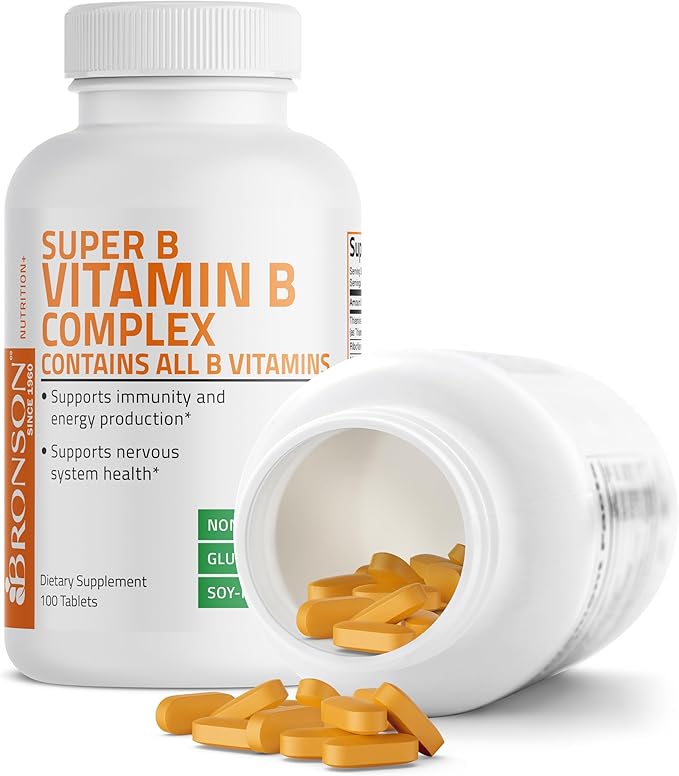 Bronson Vitamin B Complex (Vitamin B1, B2, B3, B6, B9 - Folic Acid, B12), 100 Tablets