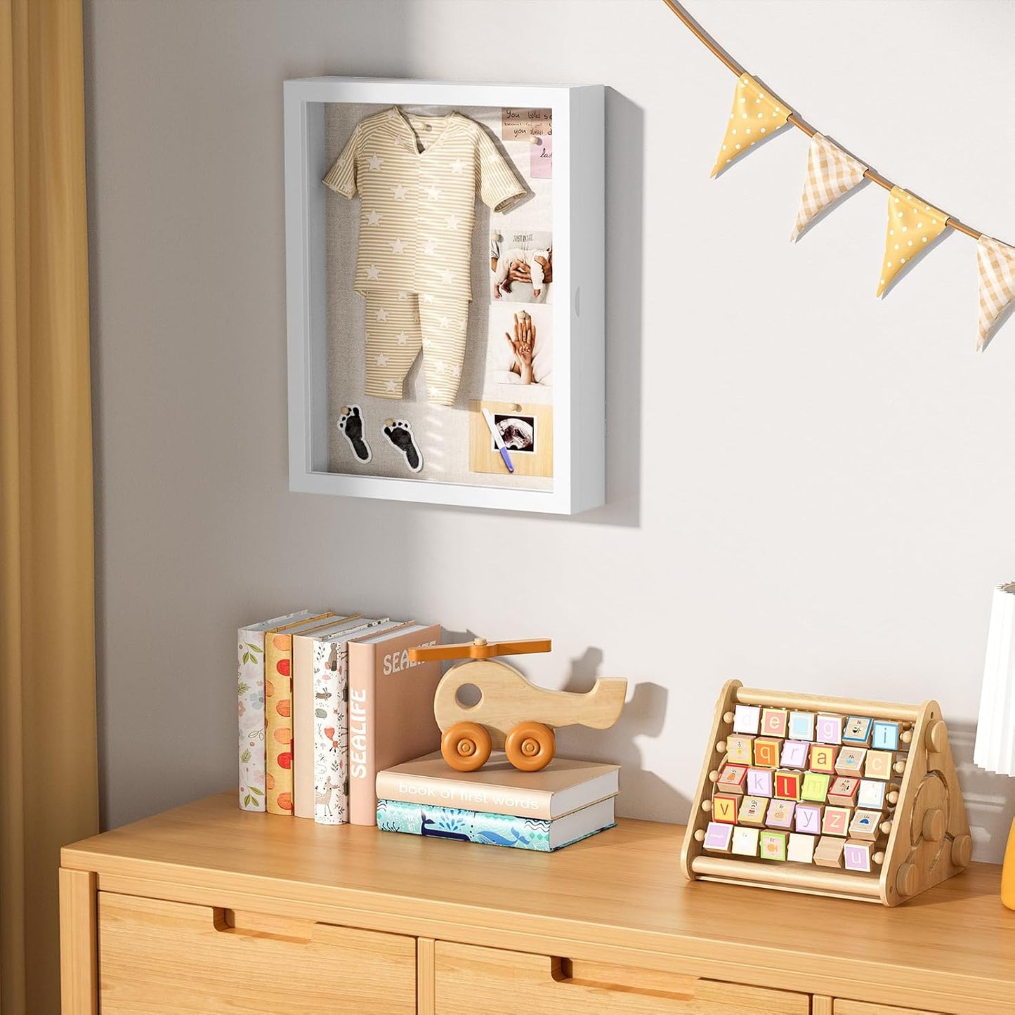 Love-KANKEI Shadow Box Frame 13x16.5 inch, Large Shadow Box Display Case with Linen Back Memorabilia Awards Medals Photos Memory Box Gift White