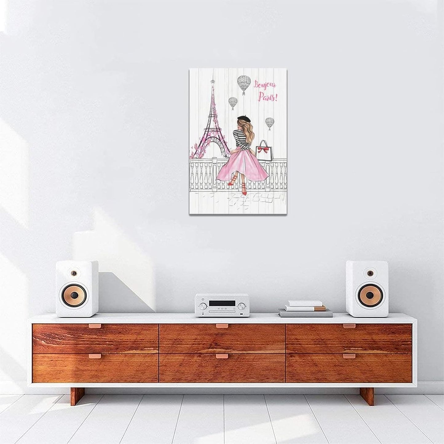 Pink Eiffel Tower Wall Art Romantic Paris Fashion Women Canvas Wall Decor Butterfly Eiffel Tower Picture Painting Print Modern Atwork For Girls Women Room Bathroom Office Framed Ready to Hang 16"x24"