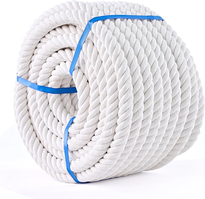 White Cotton Rope 1/2in × 100ft Natural Twisted,Available as Used for Tug of War, Navigation, Fitness and Making Handicraf...