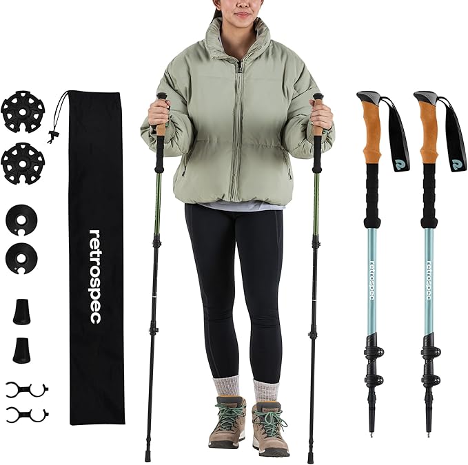Retrospec Solstice Hiking Poles for Men & Women - Adjustable and Collapsible Lightweight Walking & Trekking Sticks - Alumi...