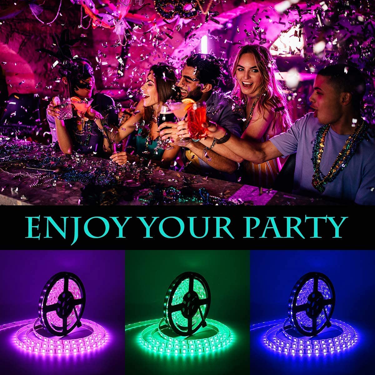 Supernight 32.8Ft Rgb Led Strip Lights, 600 Leds, Waterproof, Flexible, Model St-Ting-L262, Multicolor For Bedroom & Tv Backlighting