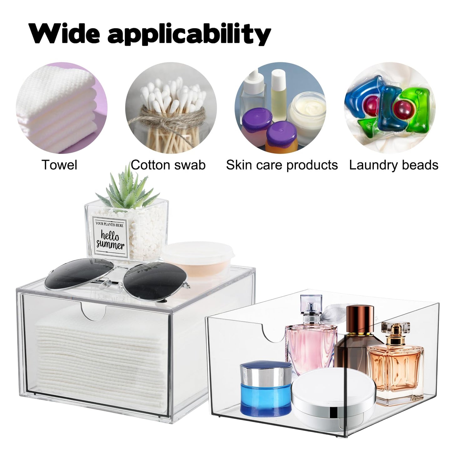 2 Pack Disposable Face Towel Holder, Plastic Face Towels Storage Box with Drawer, Stackable Organizer for Clean Skin Club Face X