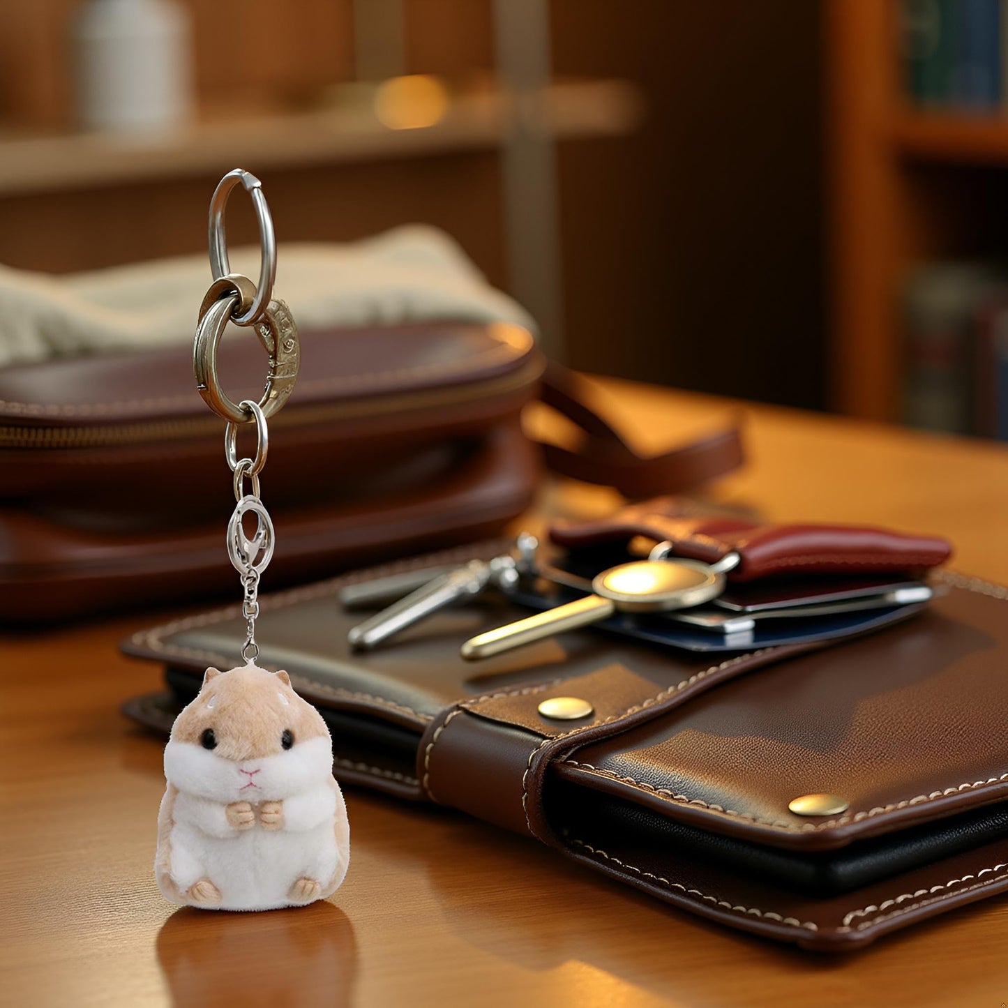 Jowxsx Cute Khaki Plush Hamster Keychain Plush Toy Keychain Charms Wallet Backpack Handbag Charms Automobile Keychains Automotive Trim Women's Key Rings and Keychains Automobile