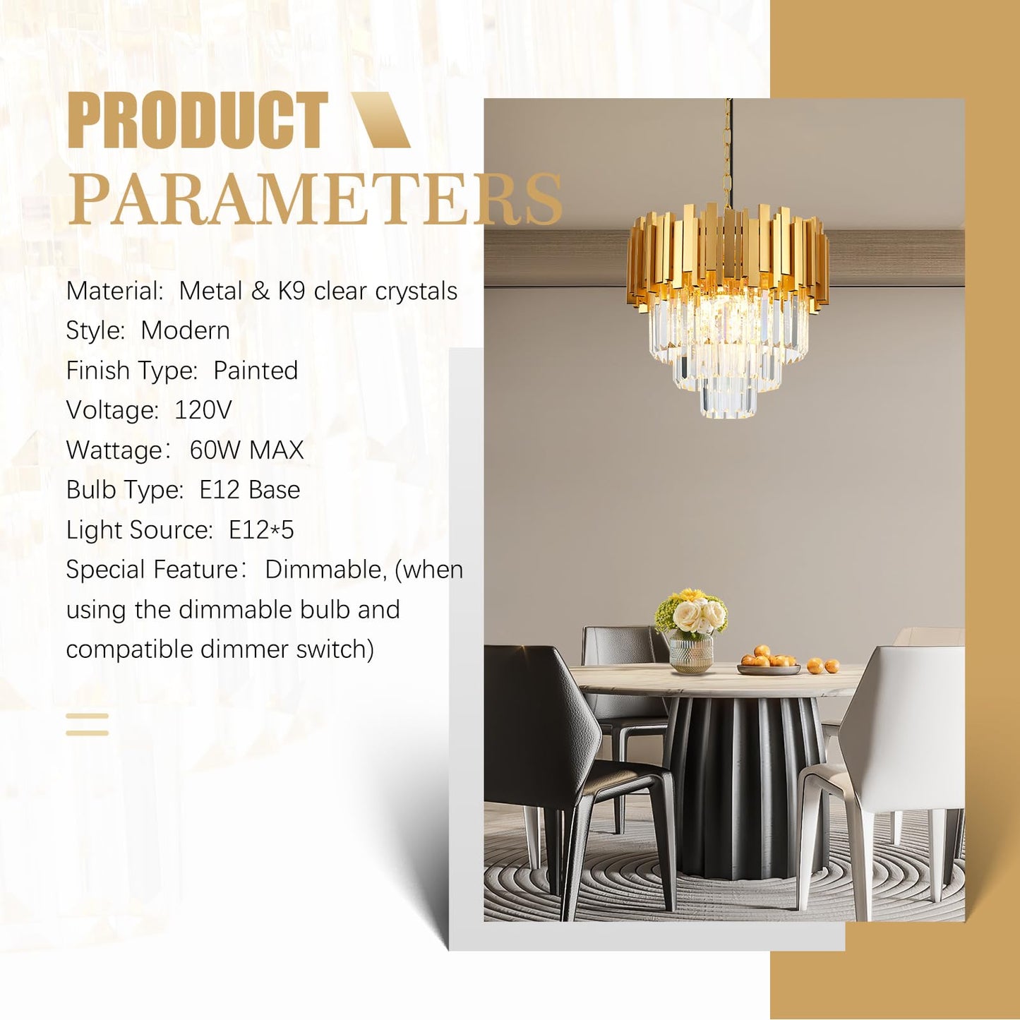 Brfaixla 3-Tier 15.8 Crystal Gold Chandelier Modern Crystal Pendant Chandeliers 5 Lights Round Hanging Lighting For Dinning Room Kitchen Island Bedroom Living Room Foyer Entryway  E12