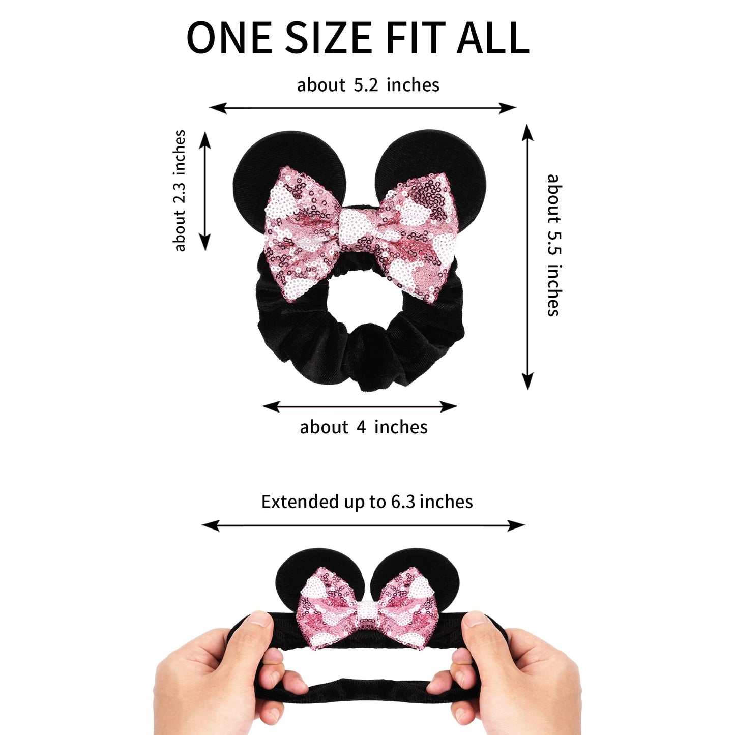 zhezesmila 3 Pack Velvet Mouse Ears Scrunchies with Bow for Women Girls Elastic Hair Ties for Pony Tail Party Costume - Cute Hai