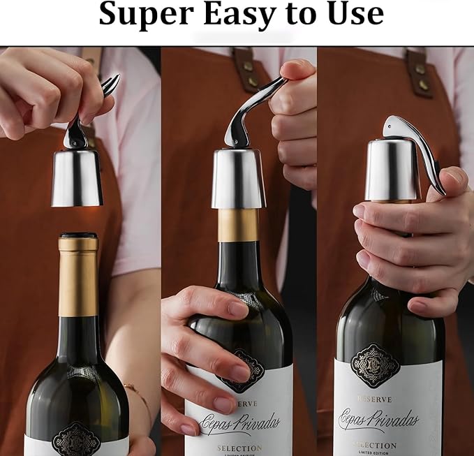 Pafusen Wine Stoppers Set of 2, Stainless Steel Wine Bottle Stopper with Silicone Seal, Reusable Wine Freshness Keep, Wine Saver Wine Bottle Sealer Stopper, Wine Accessories Gift (Polished)