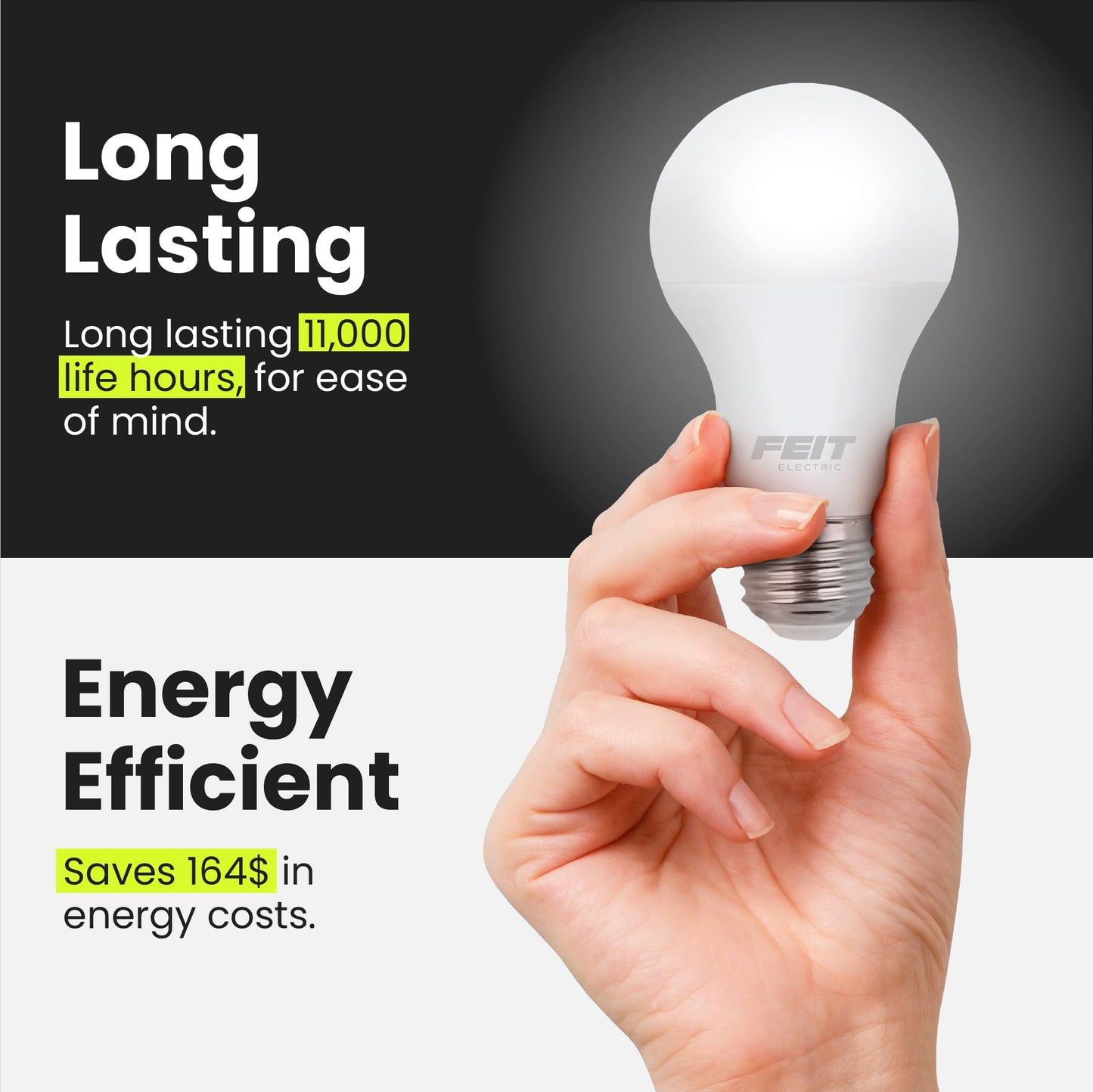 Feit Electric LED Light Bulbs A19 40W Equivalent 450 Lumens 4 Pack 2700k Soft White E26 Base Model A450/827/10KLED/4