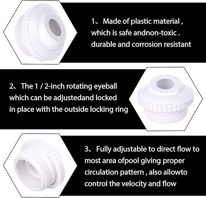 Thinp 2 Pieces Pool Jet Nozzles, 3/4" Directional Flow Eyeball Inlet Jet, Swimming Pool Return Jet Replacement Parts Fittings Spa with 1-1/2 Inch MIP Thread Pool Accessories for Cleaning