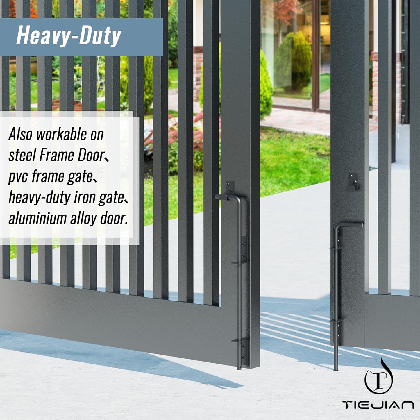 Cane Bolt Heavy Duty Gate Drop Rod 24 Inch Metal Gates Stopper for Wood PVC Vinyl Metal Fences Gates, Gate Ground Latches, Black Finish(1 Pack)