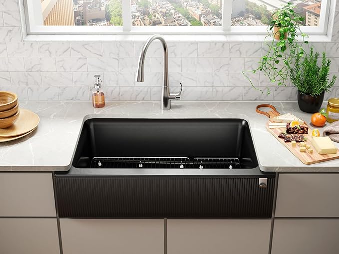 KOHLER K-25788-CM8 Cairn Sink, 36 in, Matte Black Plum