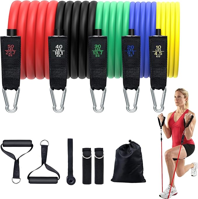 Resistance Bands, Simmgud Exercise Bands Set with Handles, Work Out Bands with Door Anchor, Ankle Straps for Strength Trai...