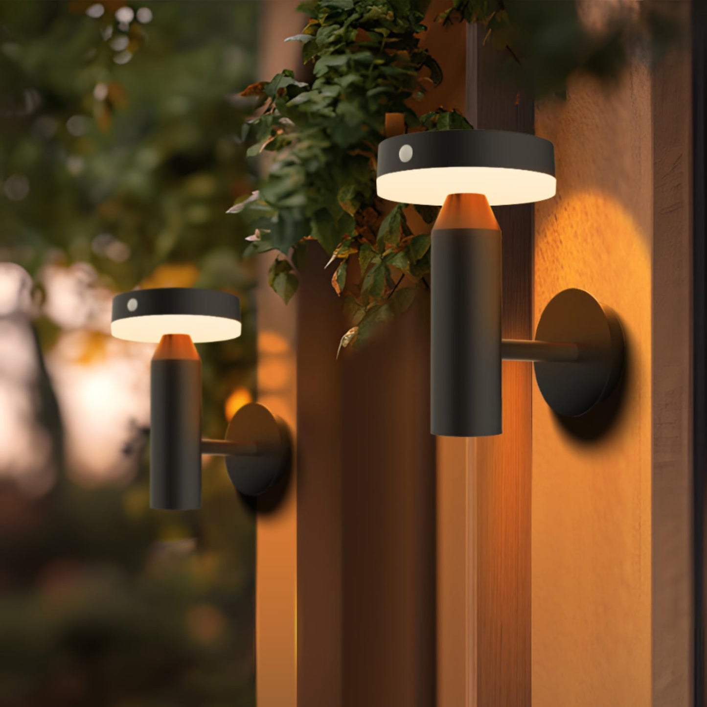 Verluce - Round Solar Wall Lights - Solar Powered Wall Lamps - Led Lights - Pir Sensor & Two Lighting Modes - Rechargeable Battery - 3000K  1.3W Solar Panel & 3.7V - Ip44 Weather Resistant - 2 Pack