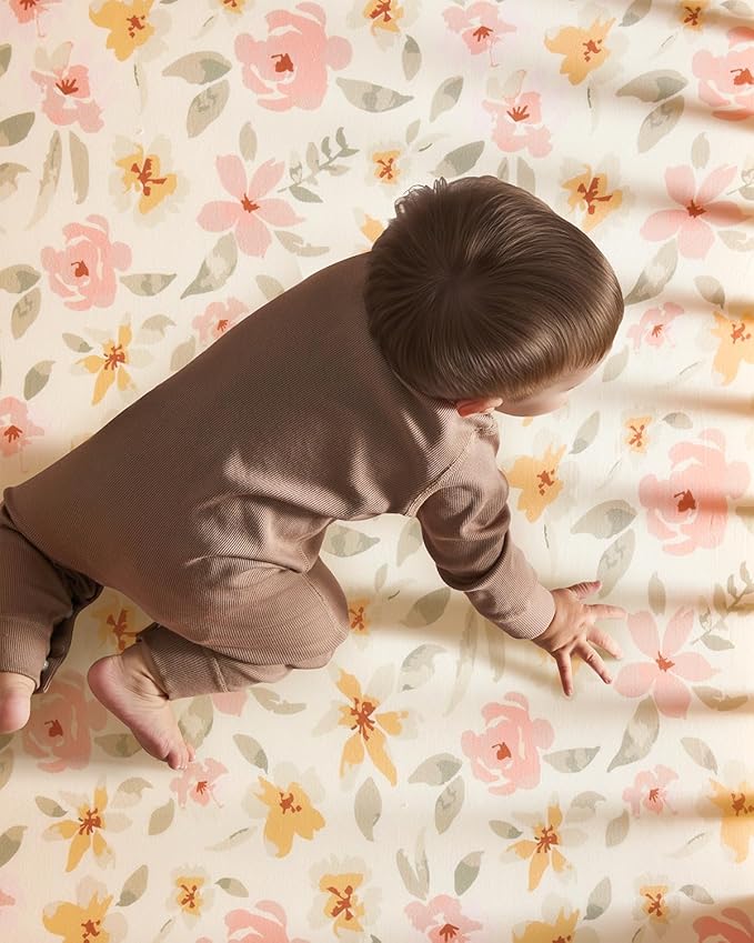 Baby Crib Sheets for Boys Girls, 28x52x8in Fitted Crib Sheet Neutral 3 Pack for Standard Crib and Toddler Mattress, Breathable Soft Microfiber Baby Sheet Pink Flowers & Leaf