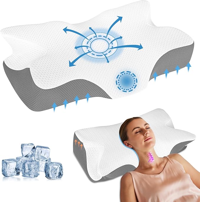 Anvo Ergonomic Pillows for Pain Relief Sleeping - Cervical Pillow for Neck Pain Relief - Memory Foam Pillows for Neck and Shoulder Pain - Neck Pillow for Side Back & Stomach Sleeper - Ivory Soft