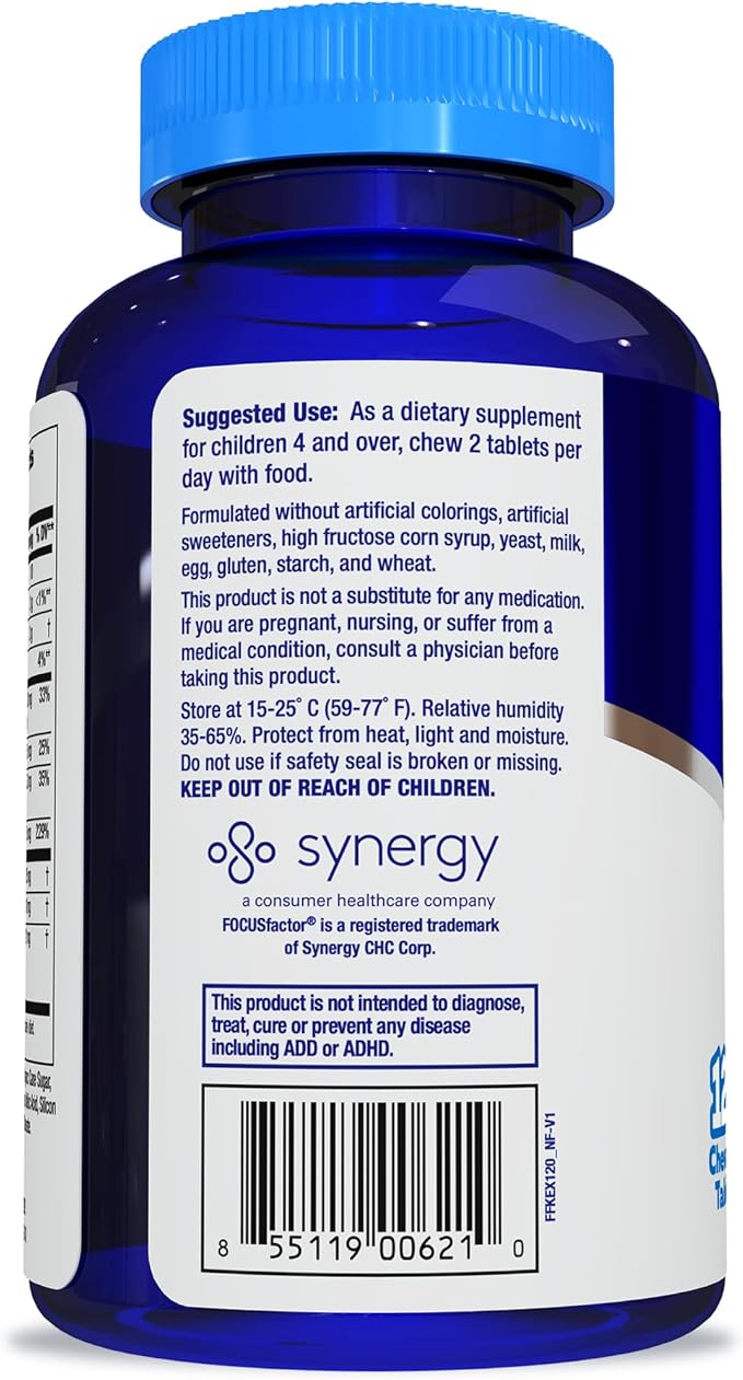 Focus Factor Kids Extra Strength Daily Chewable for Brain Health Support, 120 Count – Vitamins for Kids - Quality Formula – Gluten & Dairy Free Supplements for Children (2 Pack)