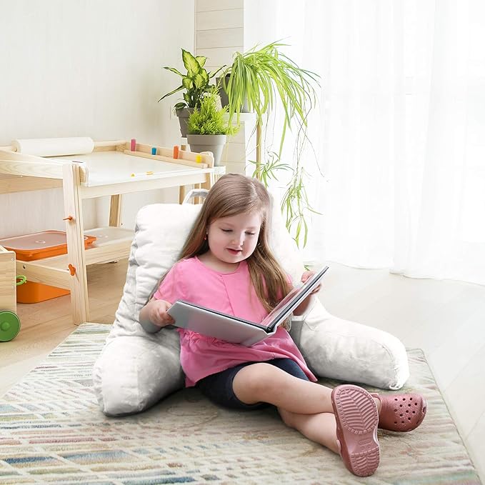 Nestl Reading Pillow for Kids, Small Bed Pillow, Back Pillow for Sitting in Bed, Memory Foam Chair Pillow, Reading & Bed Rest Pillows, White Back Pillow for Bed, Arm Pillow with Pockets