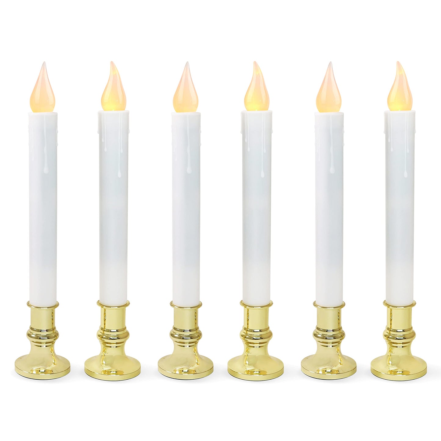 FURORA LIGHTING LED White Taper Candles with Gold Holders Pack of 6 with 5/19 Timer, Elegant Flameless Glow for Home D  cor, Bat
