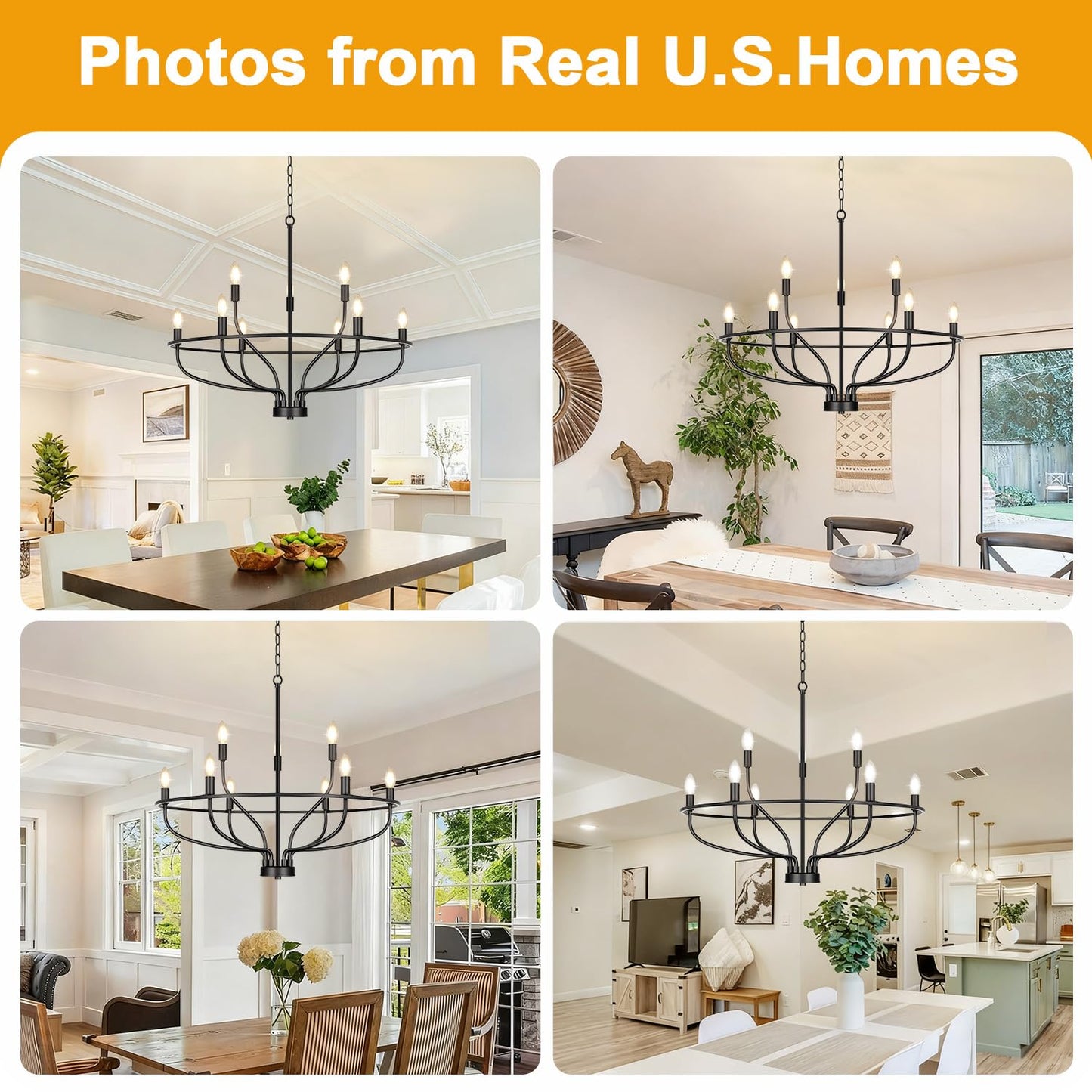 30 Black Chandelier  9-Light Modern Farmhouse Chandelier For Dining Room Lighting Fixtures Hanging  Candle Chandelier Light For Living Room  Kitchen Island  Bedroom  E12(Bulbs Not Included)