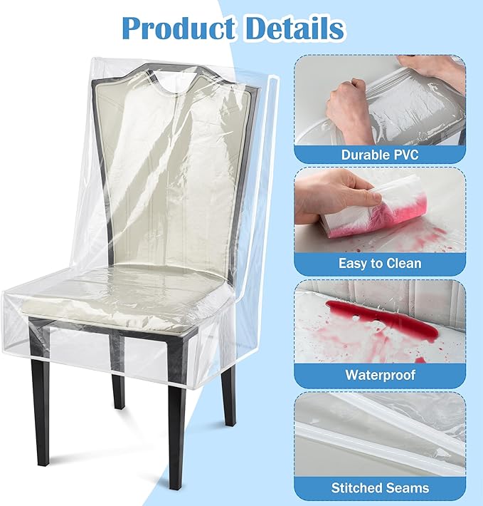 Dining Chair Covers, Waterproof Kitchen Chair Protectors,Clear Plastic Seat Chair Protector,Keep Your Chair Away from Water Dust Stain and Pet Claws W/21 x D/18(Fits 16-23",6 Pack)