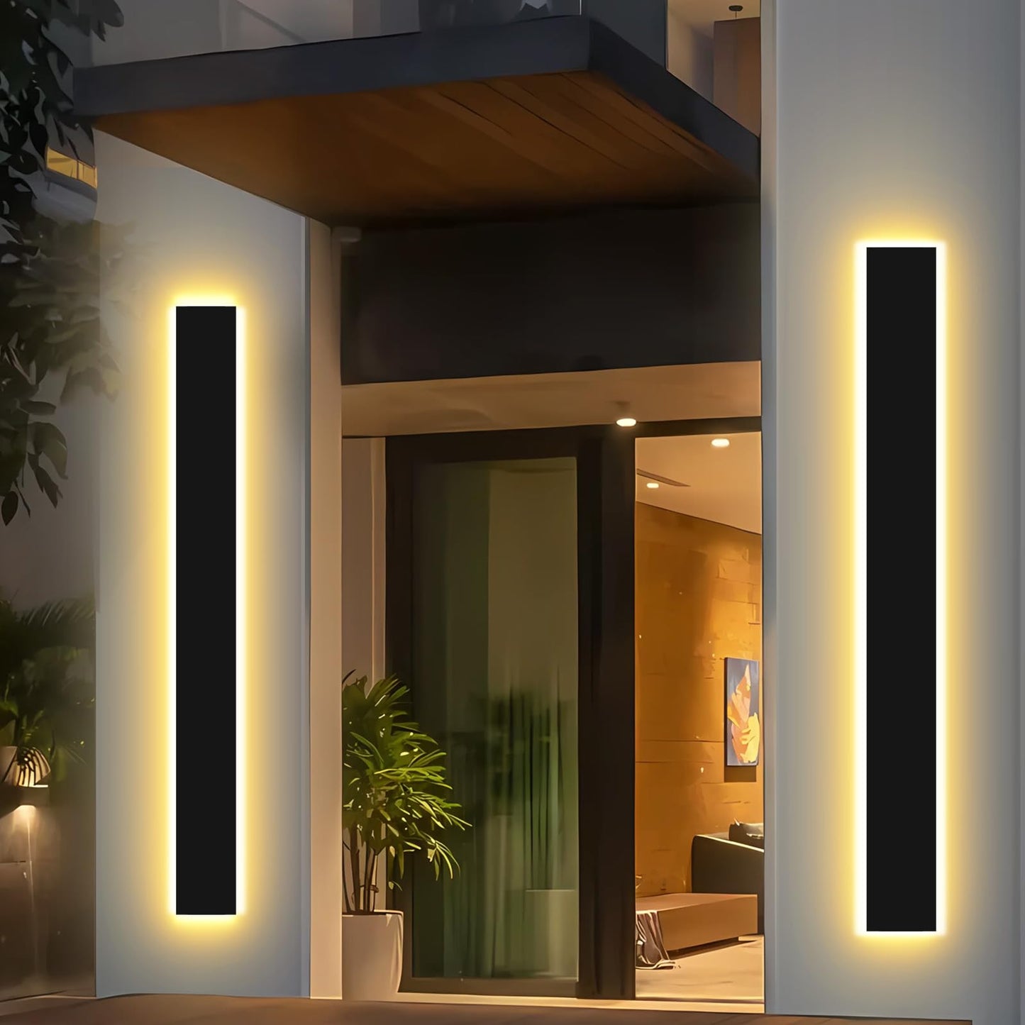 Pedforn 2Pcs 31In Modern Outdoor Wall Light  Ip65 Waterproof Outdoor Wall Sconce  3000K-6000K Dimmable Led Black Garage Lights  Exterior Wall Lighting  Anti-Rust Linear Long Wall Light