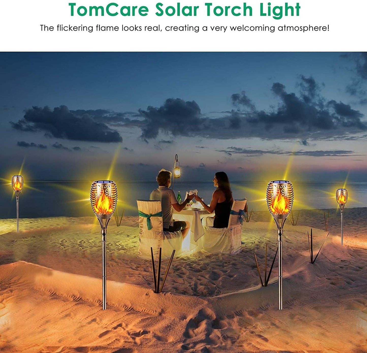 TomCare Solar Torch Lights, 99 LED, Waterproof, 43in, Bronze, Large - 4 Pack, Model SL-1036B