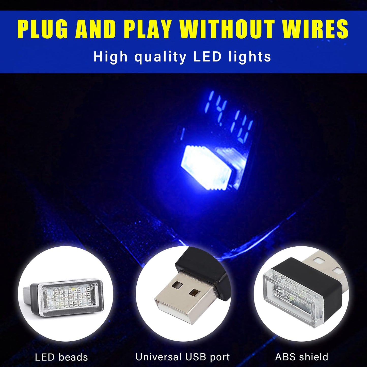 Augeny Usb Led Car Interior Atmosphere Lamp, Portable Ambient Lighting Kit, Blue, Universal Fit For Most Vehicles
