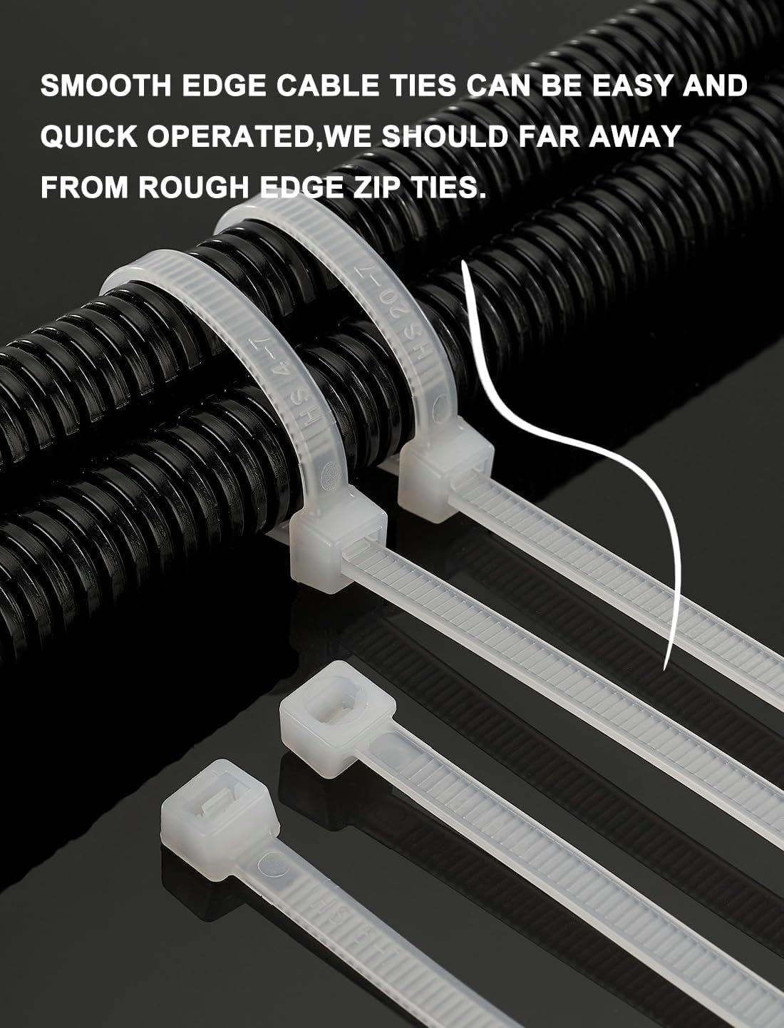 HS 14 Inch Zip Ties White 50 Pounds Tensile Strength Wide Straps (100 Pack) Nylon PA66,Self-Locking Long Electrical Plastic Cable Wire Zipties for Outdoor Use,Multi Purpose