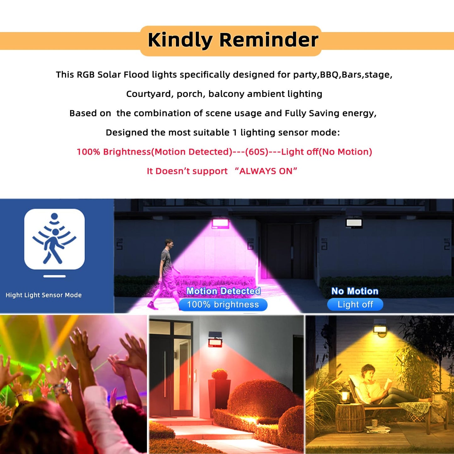 Galavasen Solar Color Changing Flood Lights, 16.4FT Cable, RGB, Waterproof, Remote Control, Model YL-06202-0020W-145190-HA, Multicolor