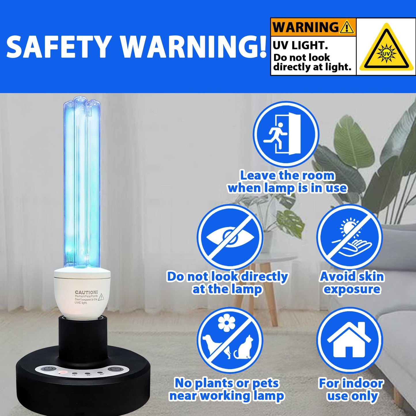 BAIMNOCM UV Light Sanitizer Lamp, UVC Disinfection, 25W, Quartz Light, E26 Base, Remote Control