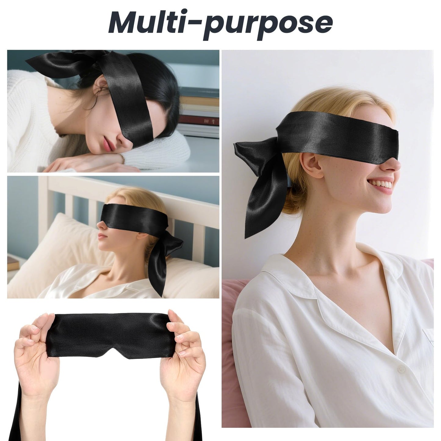 Soft Black Satin Eye Mask, Eye Mask Blindfold for Women Men Comfortable Satin Sleep Masks Silk Satins Blindfold Sleep Masks Eyes Cover Silk Sleeping Blind Folds for Night Sleeping Travel