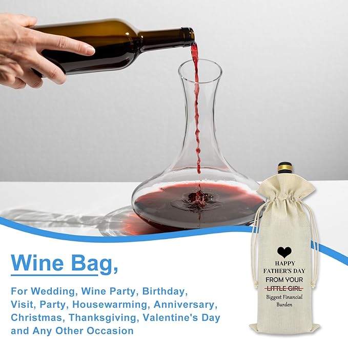 Gifts for Dad from Daughter Wine Bag Fathers Day Dad Gifts Funny Gifts for Dad Husband Christmas Birthday Gifts for Father Dad In Law Bonus Dad Step Dad Drawstring Burlap Wine Bottle Bag Cover