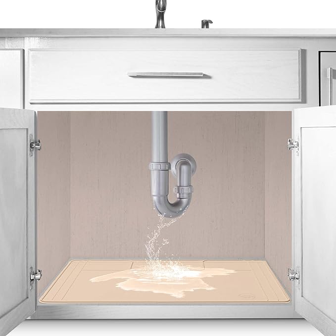 The Original Under Sink Mat - Adjustable Silicone mat, Waterproof Under The Sink Bathroom Vanity Mat, Under sink mats for kitchen waterproof - 28" x 19" or smaller