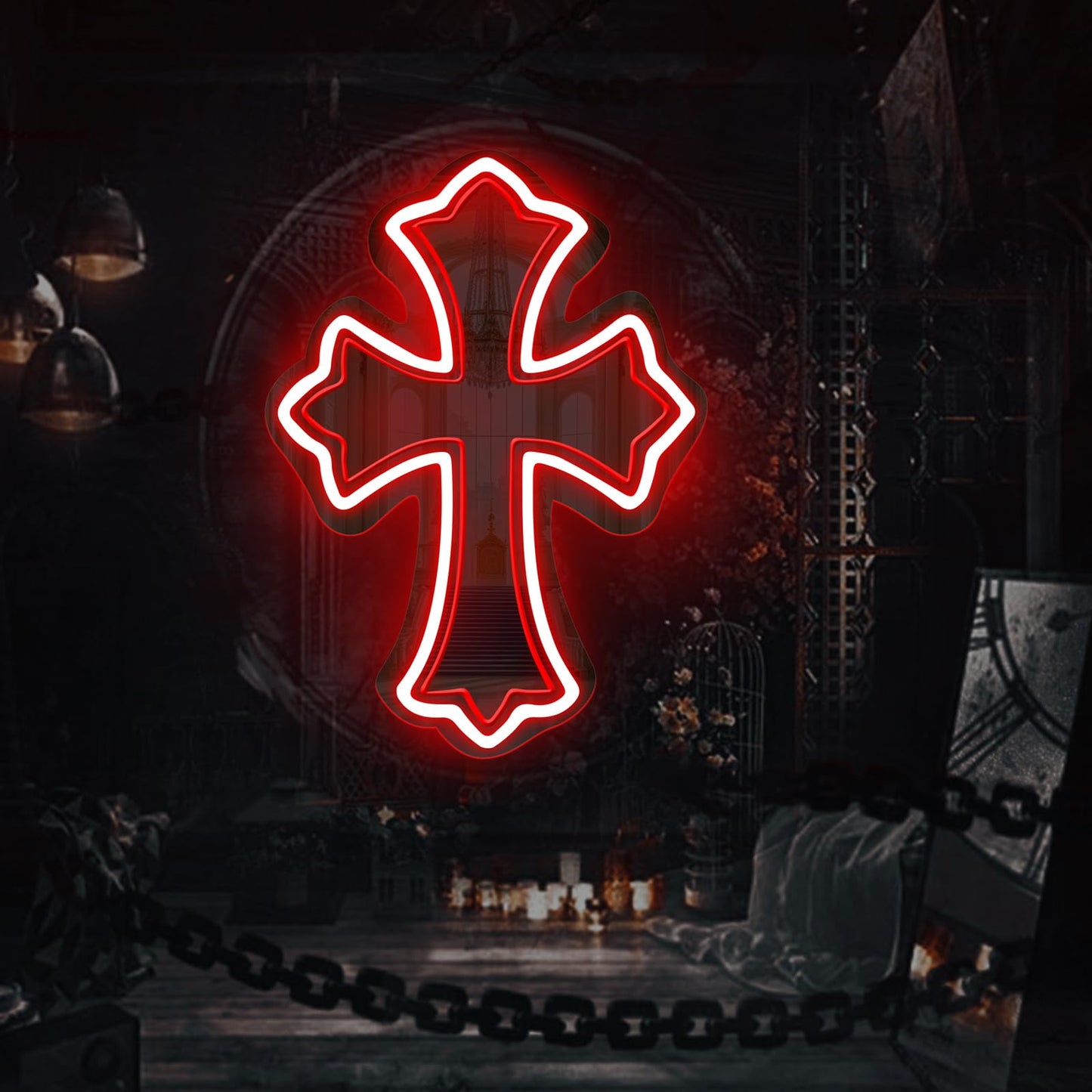 Cross Gothic Y2K Cross Mirror Neon Sign  Birthday Gift  Gothic Wall Decor  Corss Bedroom Mirror Sign  Gift For Friends  Retro Wall Decoration  16.5X12