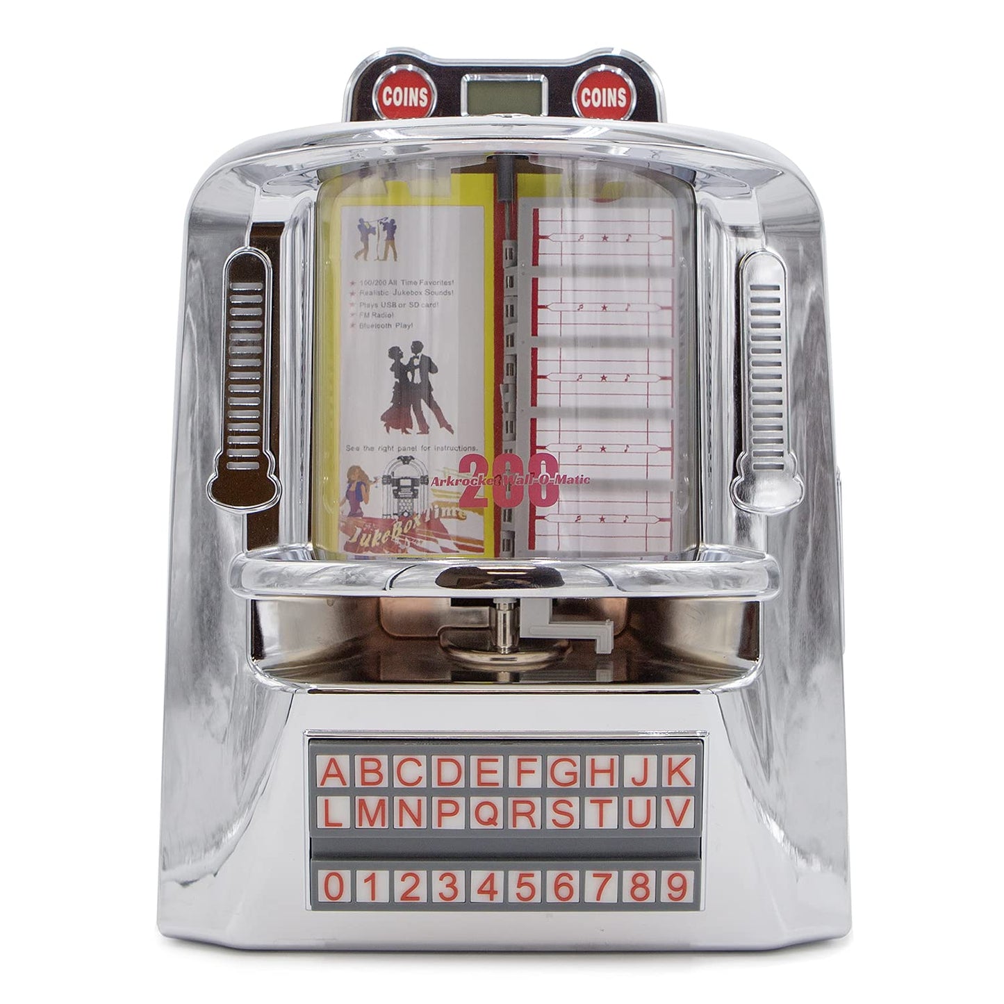 arkrocket Wall-O-Matic Jukebox Bluetooth Speaker FM Radio Retro Tabletop - Full Size 1:1, Silver Chrome, Model AR-WB01