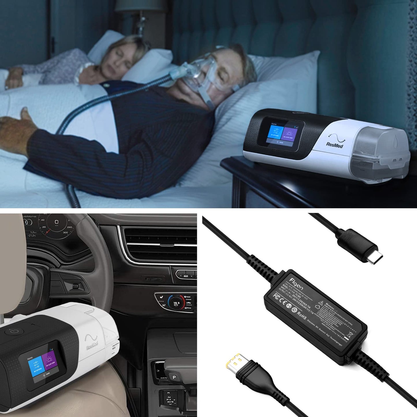 20V PD USB-C DC Coverter cable for ResMed AirSense 11 AutoSet CPAP ResMed 390010 R390-7230 Air11 ResMed Airmini 65W 20W Power Supply ResMed CPAP Power Cord