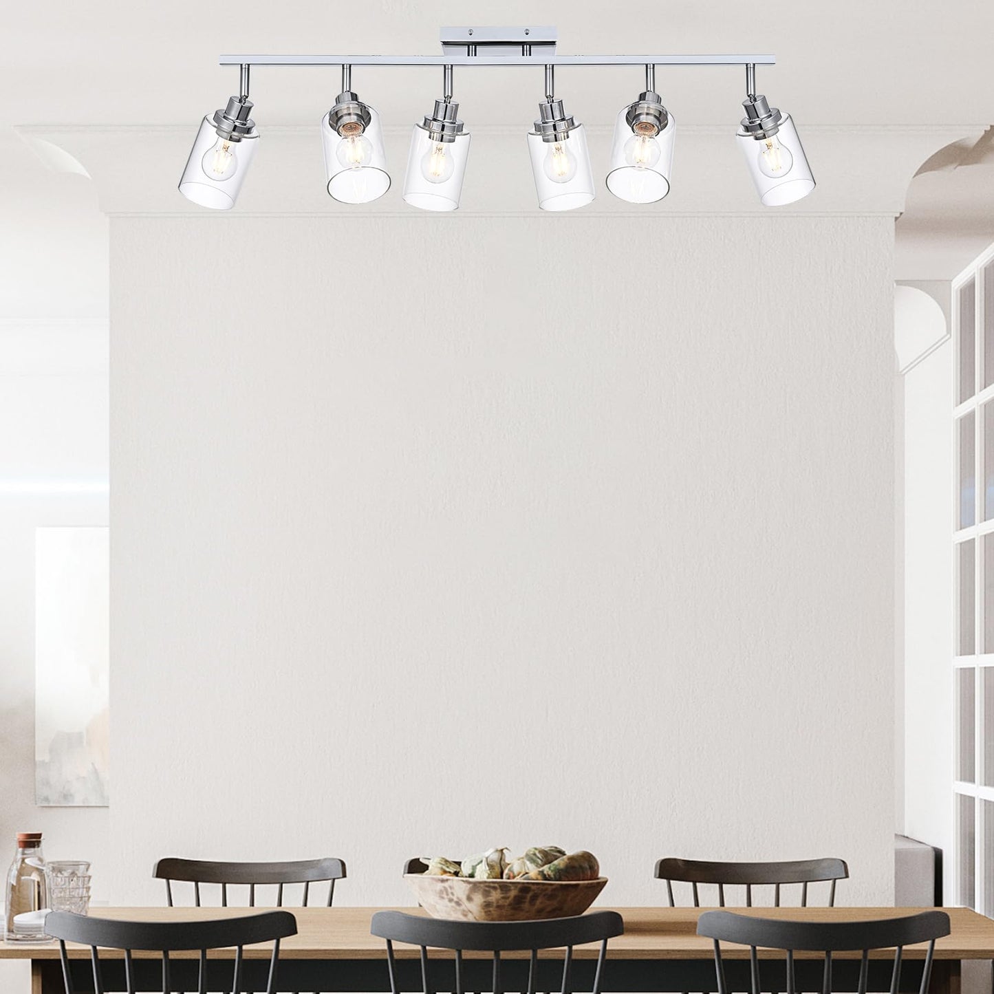 Wanluce 6-Light Track Lighting Kit Ceiling Kitchen Track Lighting Fixtures Chrome Bathroom Vanity Wall Lights With Clear Glass Multi-Directional Rotating Tracking Light Heads Spotlight For Accent Shop