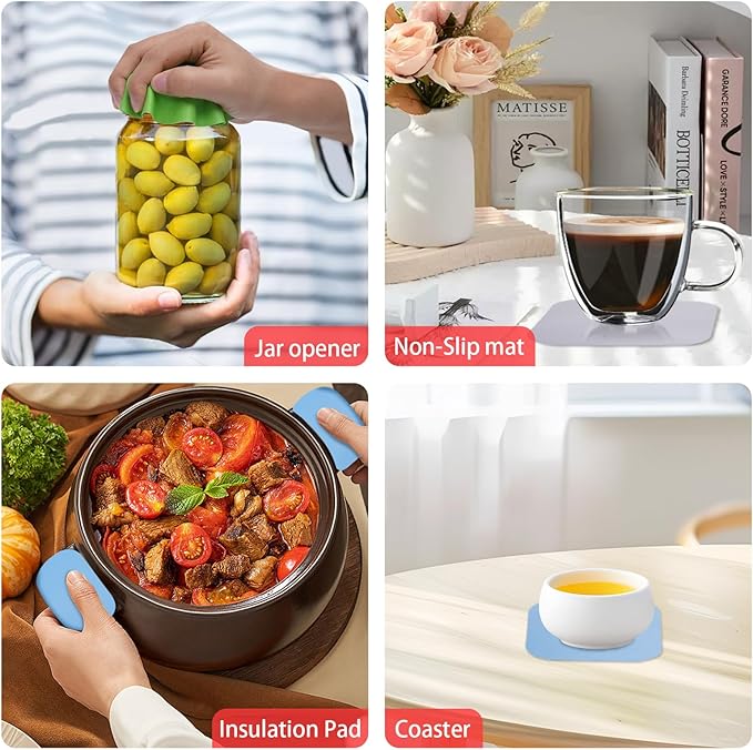 Jar & Bottle Opener for Seniors with Arthritis, 4 Pcs Jar Gripper Pads, No Lid Dents or Damage, Easy-Twist Lid Opener Tool for Weak Hands, Arthritic Hands