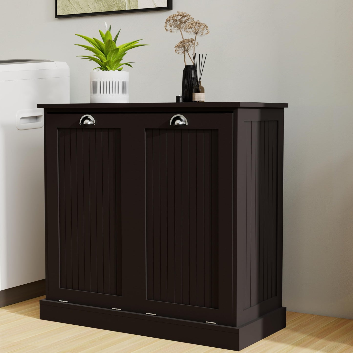Two Compartment Tilt Out Laundry Sorter Cabinet Black