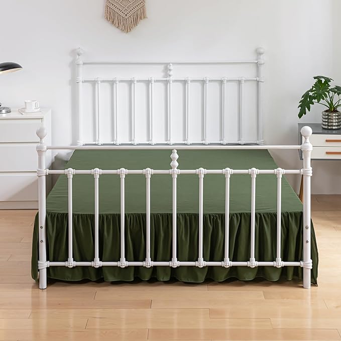 Bed Skirt King Size Ruffled Bed Skirts with Split Corners,14 Inch Drop Dust Ruffle Bed Skirt with Platform, Green