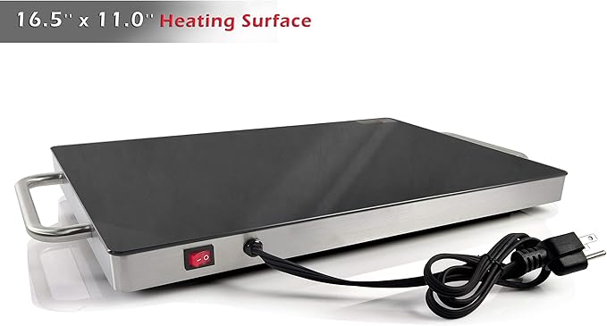 Nutrichef Electric Hot Plate Tray Dish Warmer with Black Glass Top - Ideal for Home, Buffets, Parties, Kitchens & Restaurants - Warming Tray for Food - Tortilla Warmer - Dimensions: 16.5 x 11