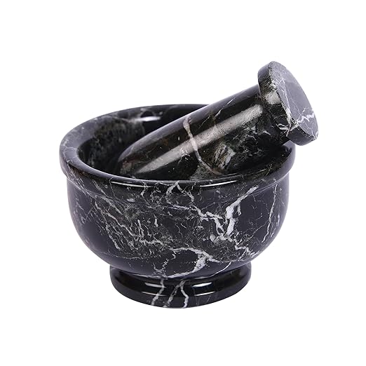 Exquisite Marble Mortar and Pestle Set - Your Ultimate Kitchen Essential for Grinding Spices, Making Guacamole, Salsa, Pesto, and Crushing Pills (Black Zebra, Bowl Shape (4"))