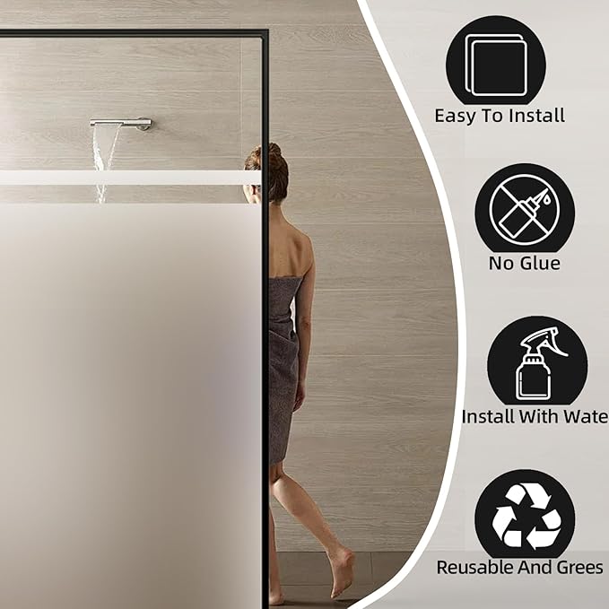 Frosted Glass Window Privacy Film Decorative, Bathroom Window Privacy Film for Glass Windows Cover, Static Cling, Removable, Reusable, Anti-UV, Heat Blocking, with Tools 17x78inch