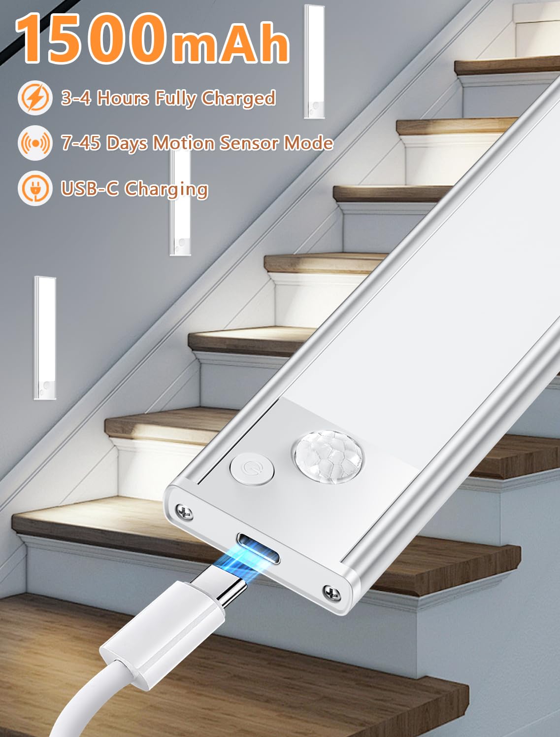 Vozuji Under Cabinet Rechargeable Lighting: Motion Sensor Dimmable Lights Indoor - Battery Operated Lights - Wireless Activated Closet Light Magnetic Led Light For Kitchen Home Bathroom Counter Shelf