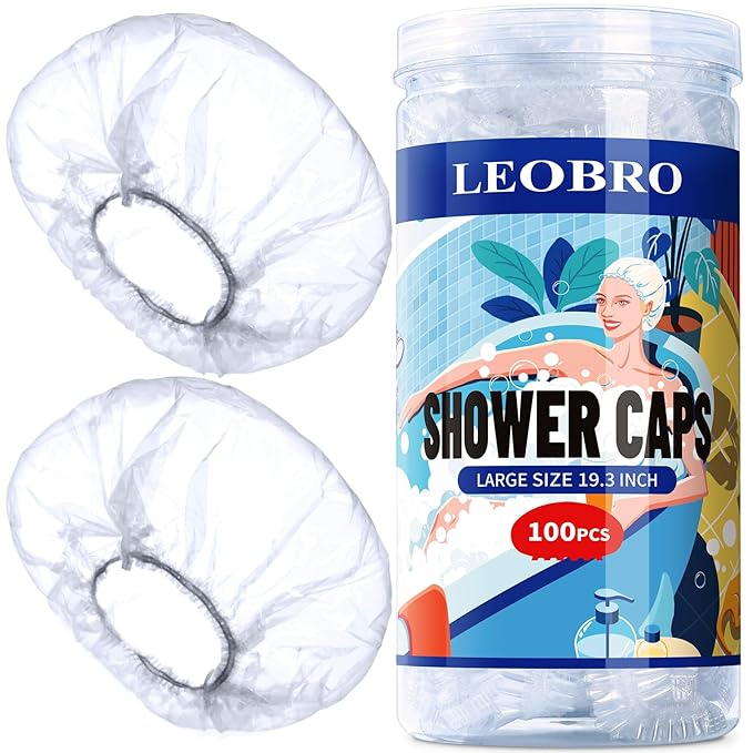 LEOBRO 100PCS Disposable Shower Caps, Large Shower Caps for Women Disposable, Clear Plastic Shower Cap, Plastic Hair Caps ...