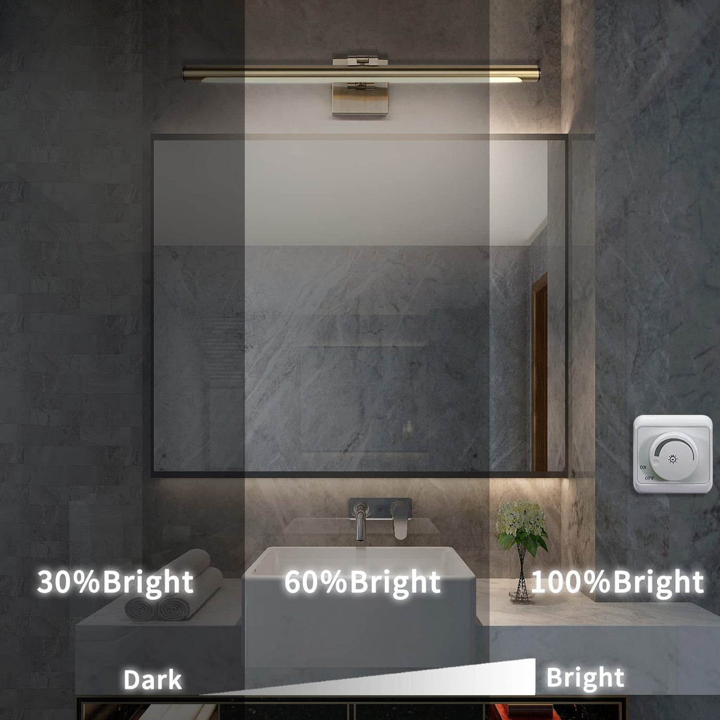 Joosenhouse LED Picture Light, Dimmable 24.4in Antique Bronze, Metal, 14W (70W Eqv.), Hardwired, Warm White, Model 7520-12
